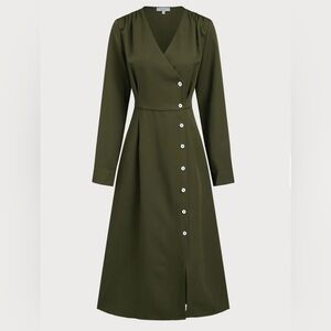 RIHOAS Olive Long Sleeve Button Dress